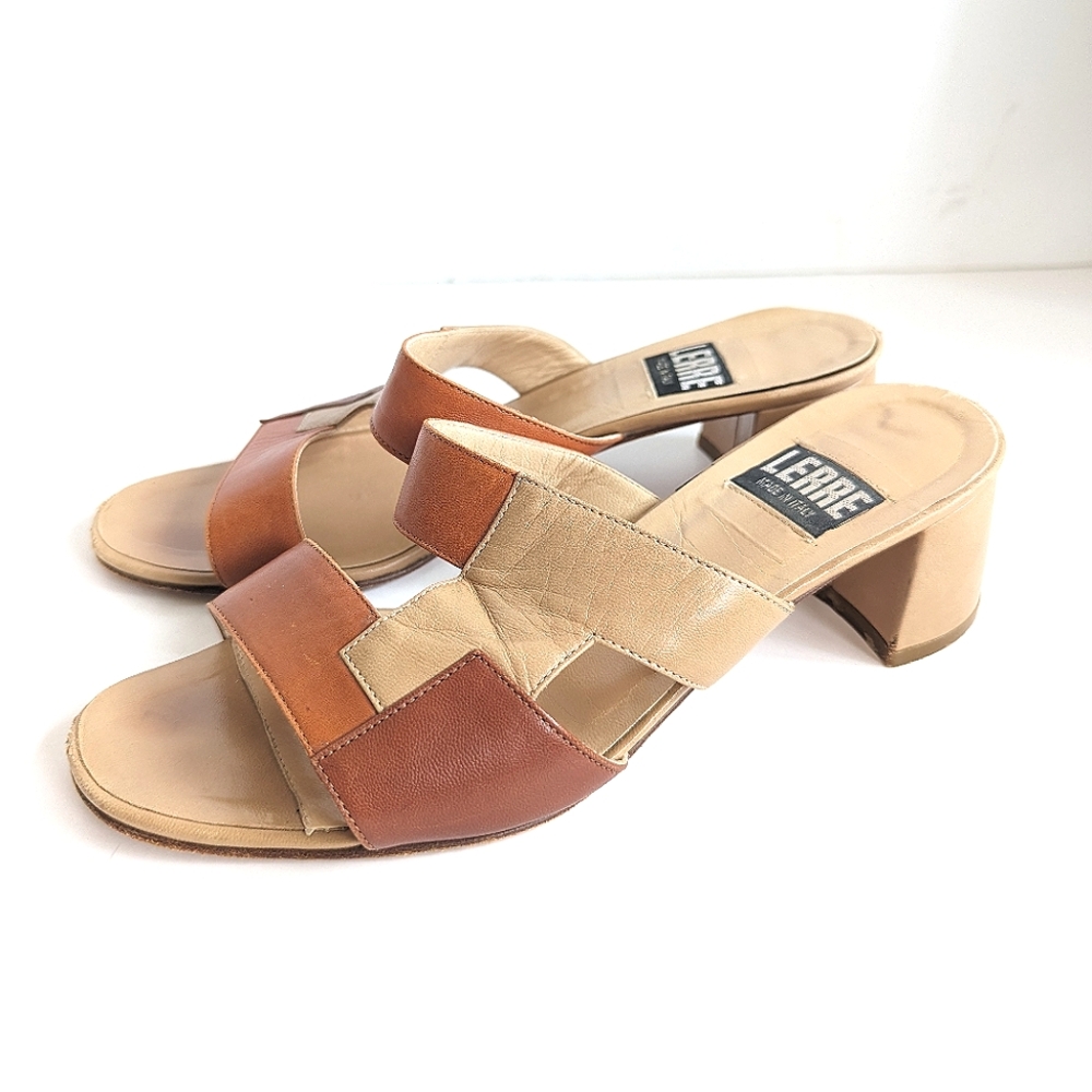 Lerre Leather Block Design Slides Mules 💕 2" Block Heel $395
